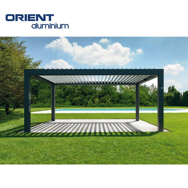 Opening Louver Roof Motorized Sunshade Garden Aluminium Pergola And Gazebo Outdoor With RGB Light