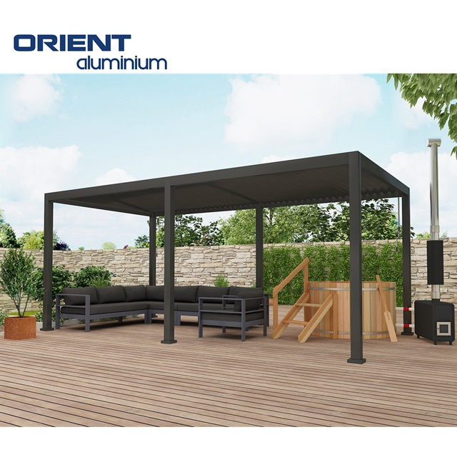 Opening Louver Roof Motorized Sunshade Garden Aluminium Pergola And Gazebo Outdoor With RGB Light