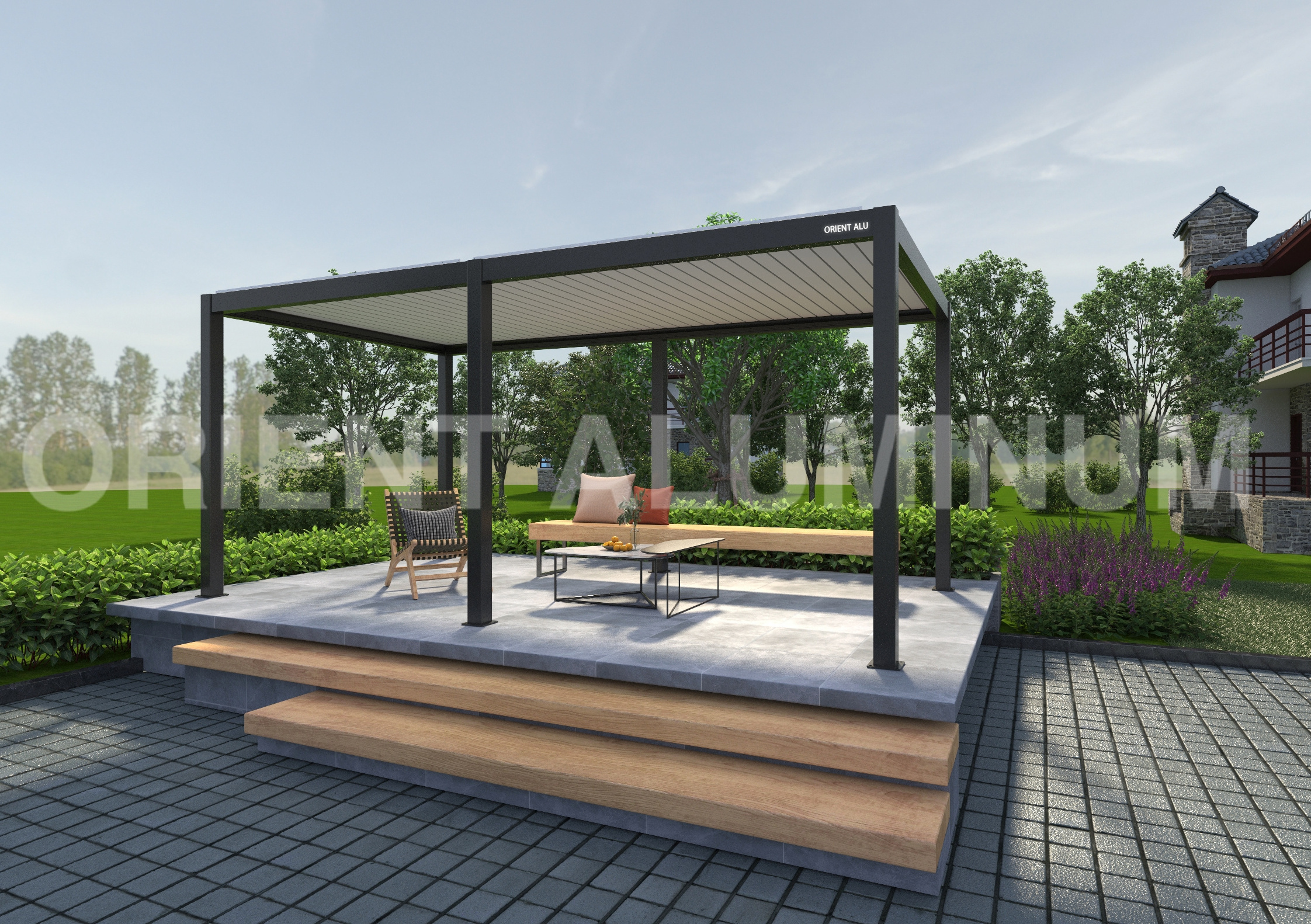 Modern Luxury Outdoor Pergola Aluminium Waterproof Louver Roof Metal Garden Gazebo with Motorized Function Plastic Frame