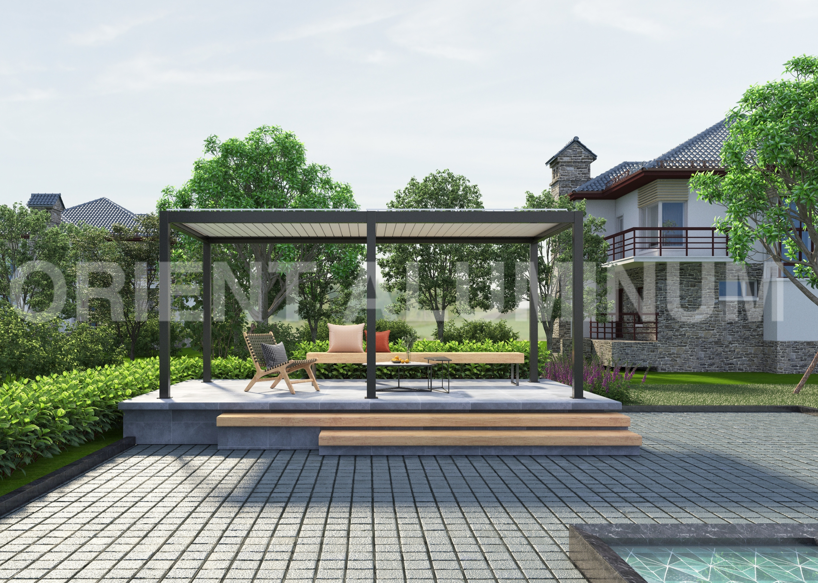 Modern Luxury Outdoor Pergola Aluminium Waterproof Louver Roof Metal Garden Gazebo with Motorized Function Plastic Frame