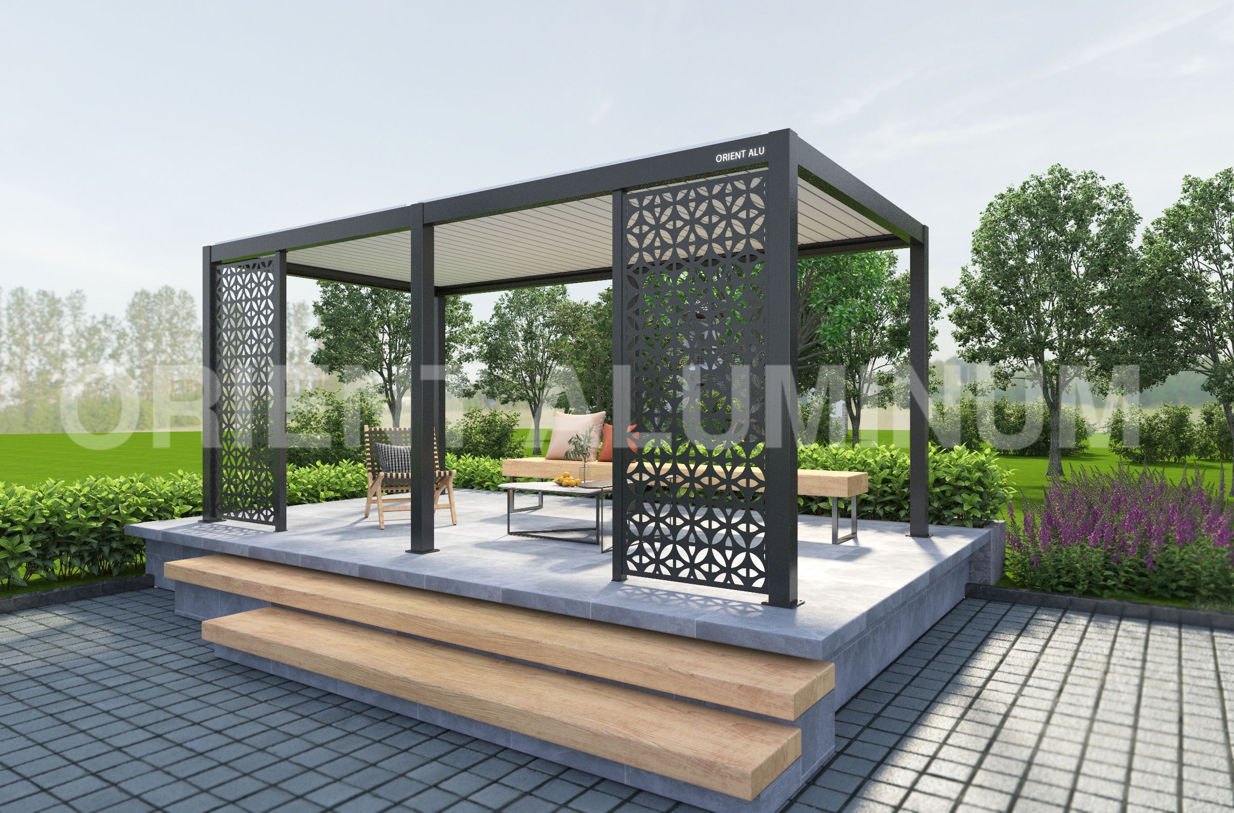 Modern Luxury Outdoor Pergola Aluminium Waterproof Louver Roof Metal Garden Gazebo with Motorized Function Plastic Frame