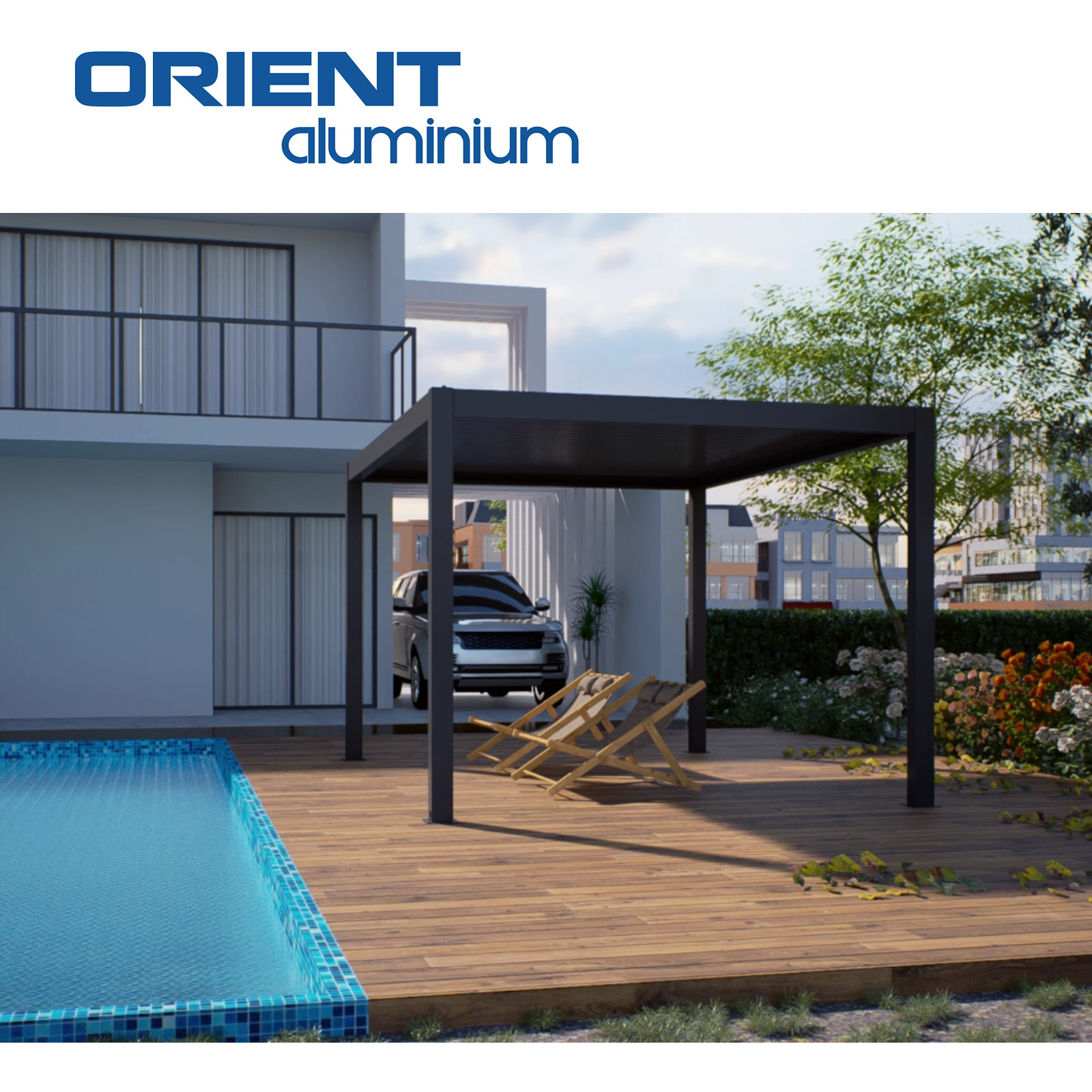 ORIENT Garden Adjustable Outdoor Gazebo Customized Modern Bioclimatic Motorized Aluminium Louver Glass Pergola