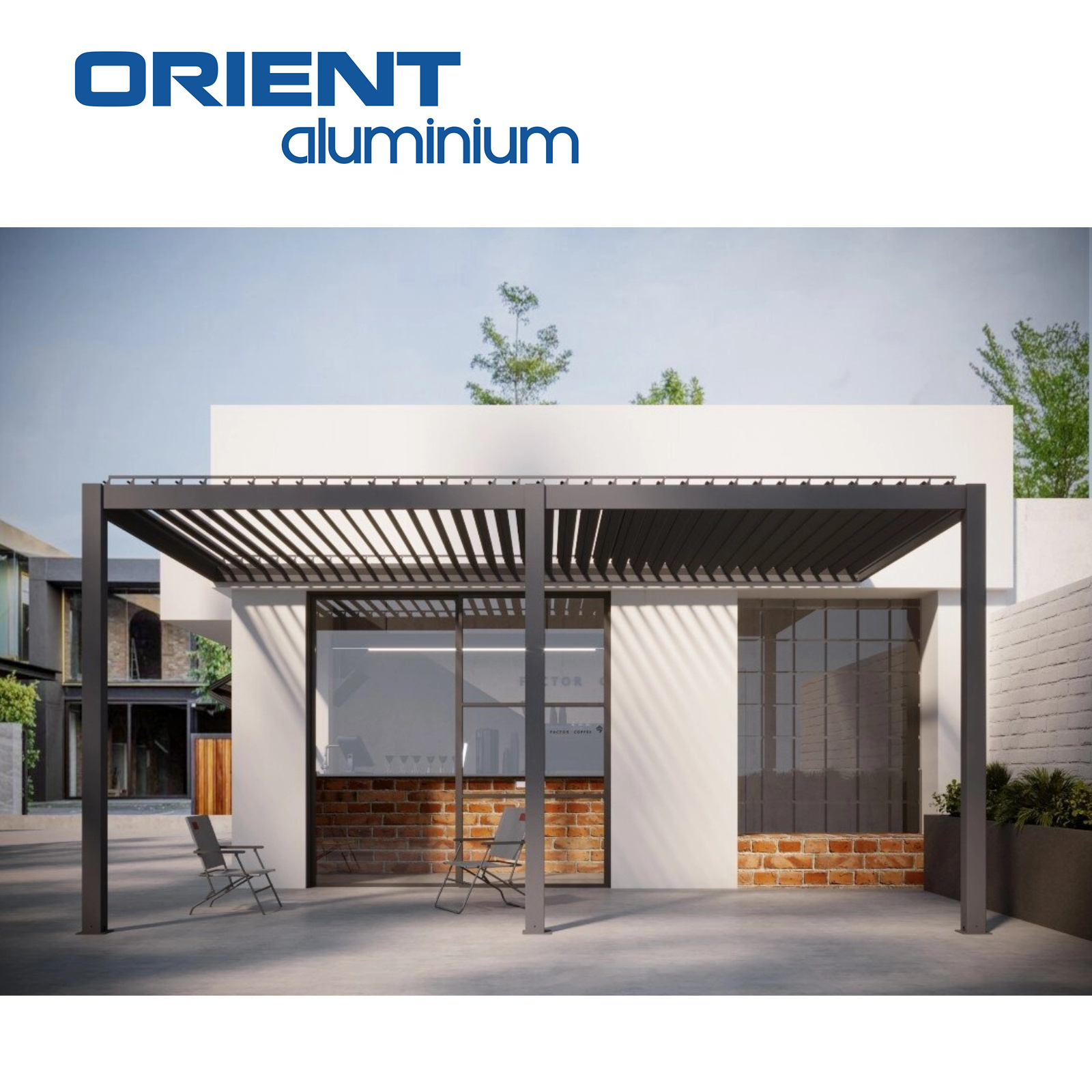 ORIENT Garden Adjustable Outdoor Gazebo Customized Modern Bioclimatic Motorized Aluminium Louver Glass Pergola