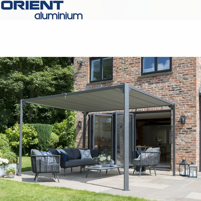 ORIENT Wall mounted waterproof motorized outdoor gazebo modern aluminum louvre roof bioclimatic pergola for sunshade