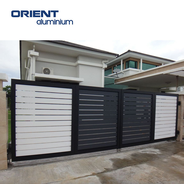 Modern aluminium panel electric folding main entrance gates fences design house outdoor aluminum shutter bifold gate