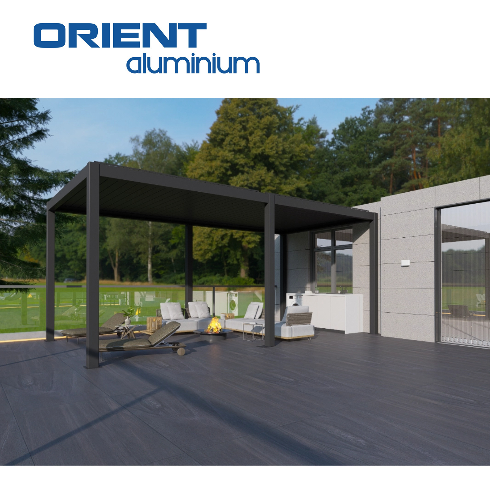 ORIENT Wall mounted waterproof motorized outdoor gazebo modern aluminum louvre roof bioclimatic pergola for sunshade