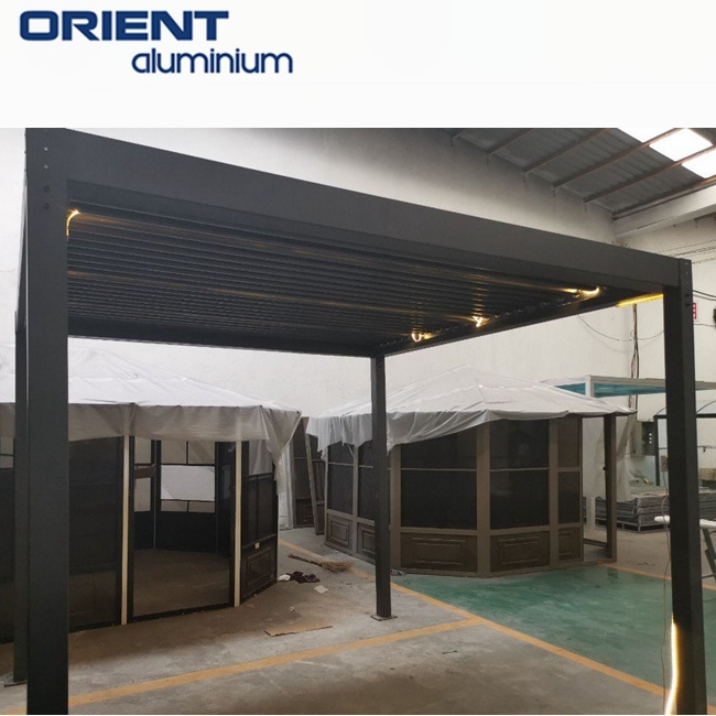 Retractable Electric Awning Aluminum Pergola with Wood grain for Outdoor Restaurant Side Awnings