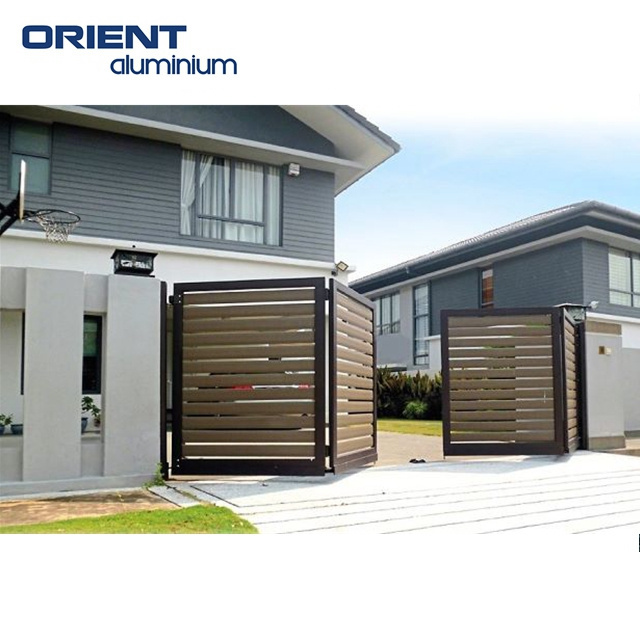 Modern aluminium panel electric folding main entrance gates fences design house outdoor aluminum shutter bifold gate