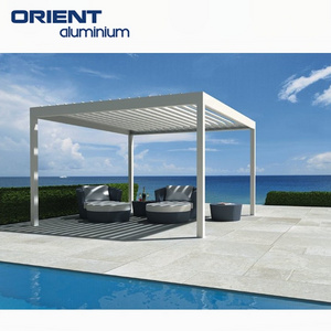 ORIENT Wall mounted waterproof motorized outdoor gazebo modern aluminum louvre roof bioclimatic pergola for sunshade