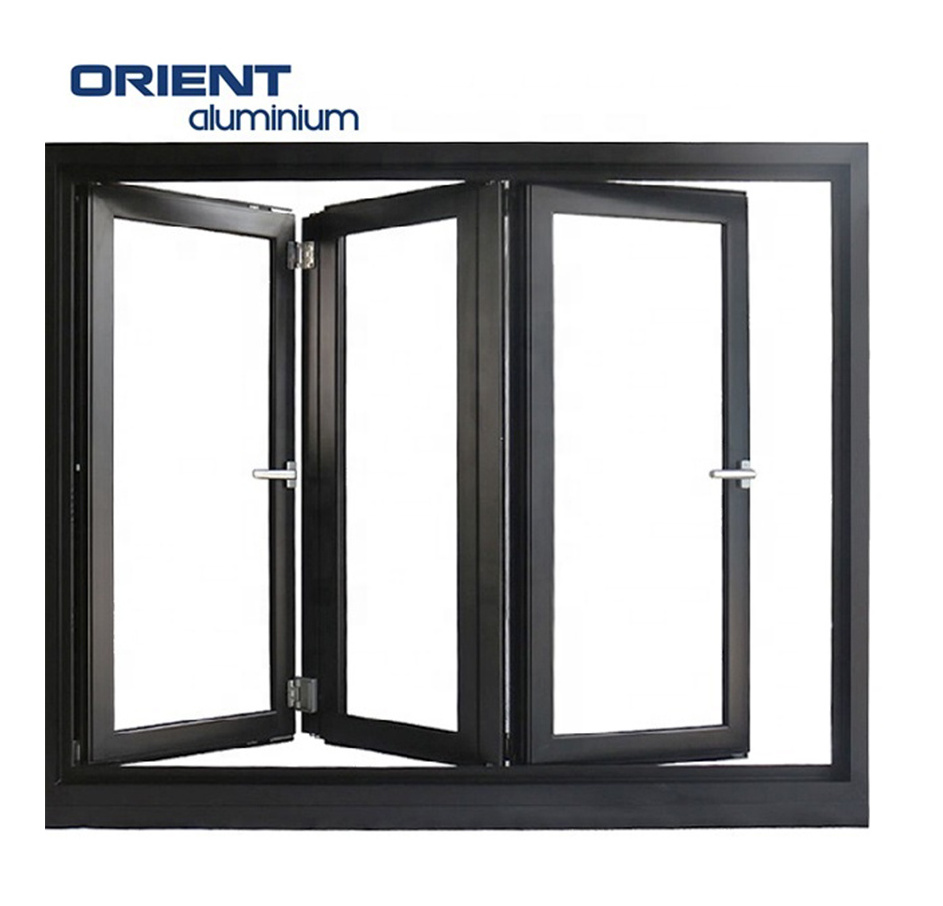 Customized big size steel vertical folding door and window push up and down steel window grill design bifold windows