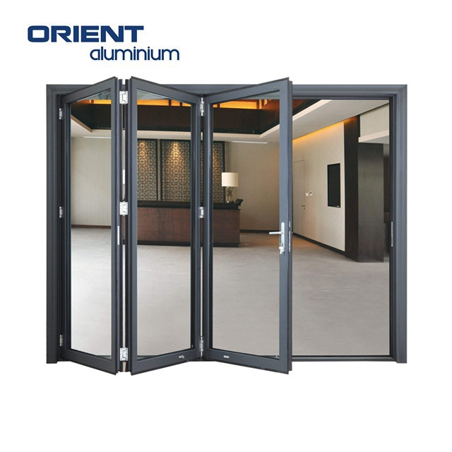 Customized big size steel vertical folding door and window push up and down steel window grill design bifold windows