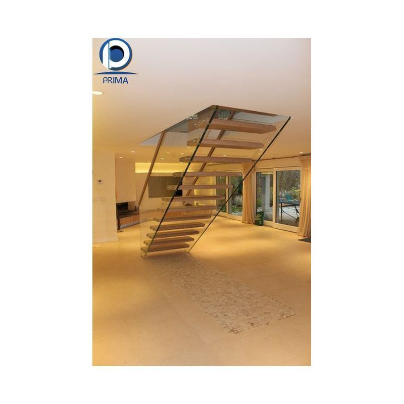 Prima Floating Straight Stairs With Wood Tread And Frameless Glass Railing Staircase