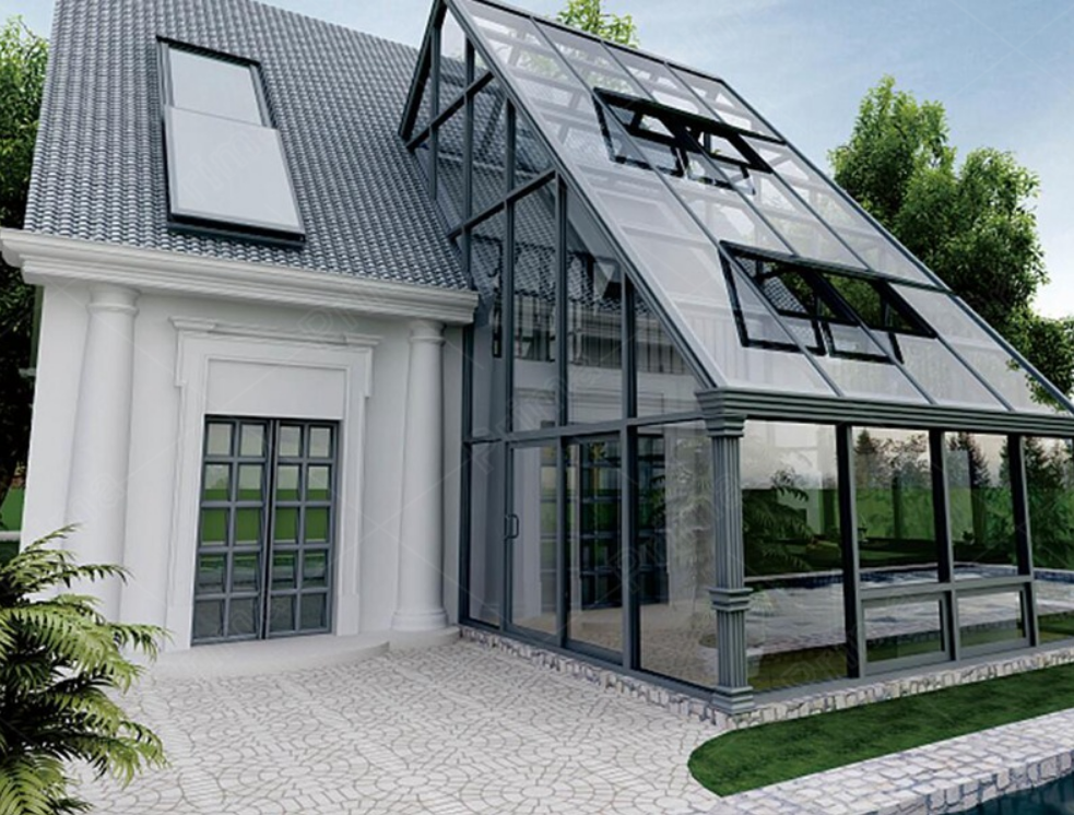 Aluminium prefab solarium free standing sunroom for pool/ glass green house/ glass garden house