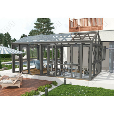 Aluminium prefab solarium free standing sunroom for pool/ glass green house/ glass garden house