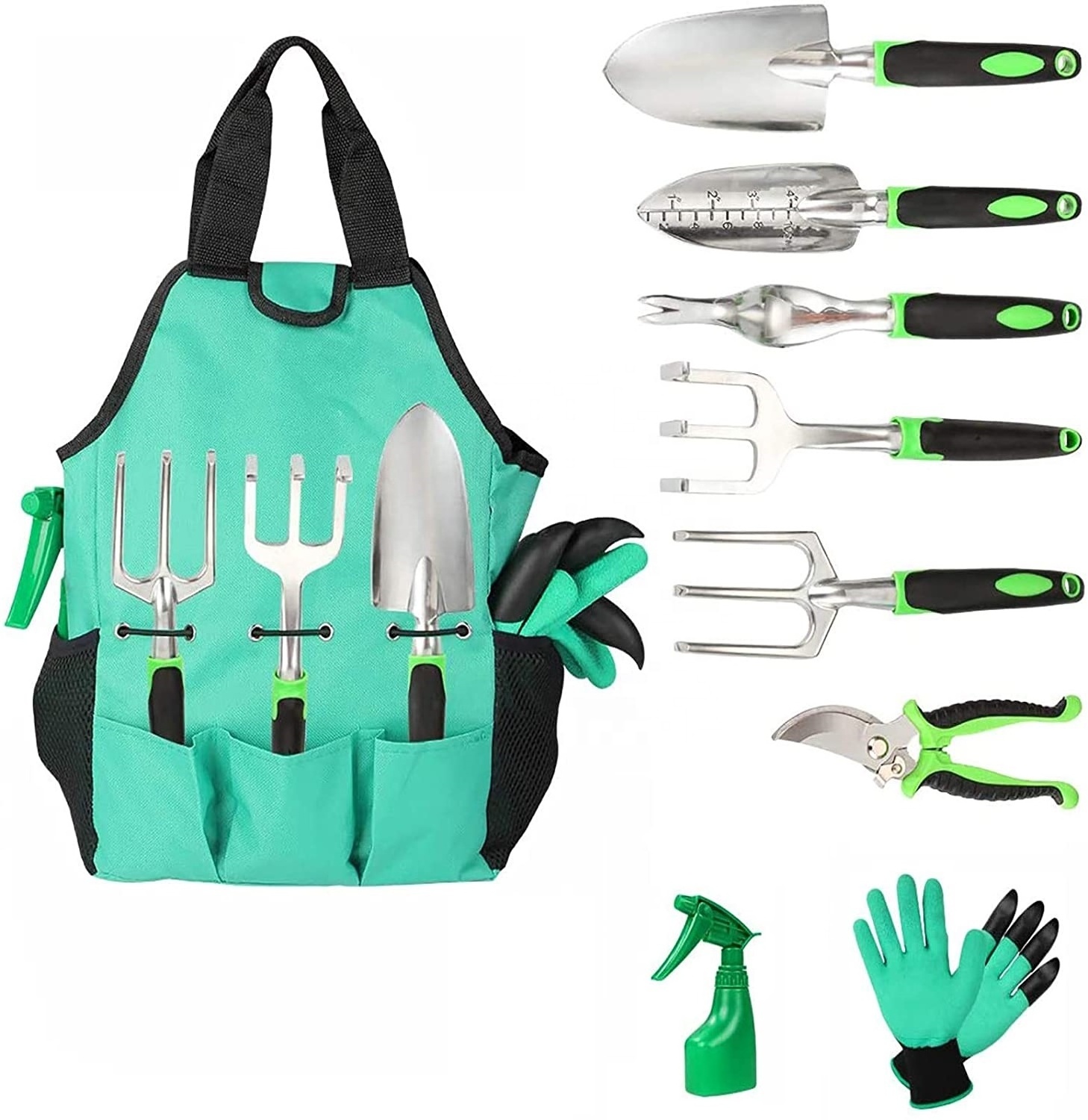 Hot Sale Custom Logo Design 9 Piece Aluminum Alloy Heavy Duty Horticultural Tool Kit with Tote Bag