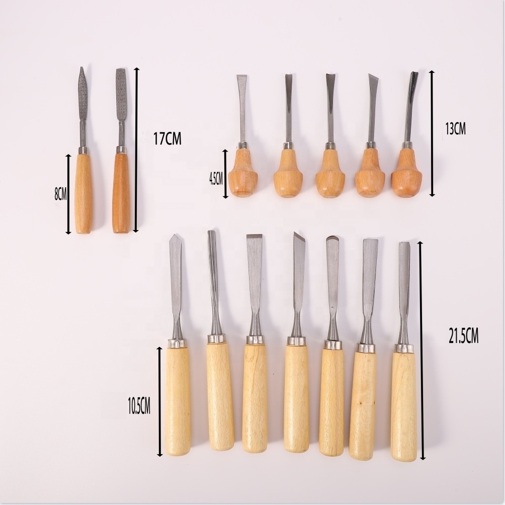 Customized Wood Carving Chisel Set with Wooden Handle and High Carbon Steel Head with Sharpening Stone