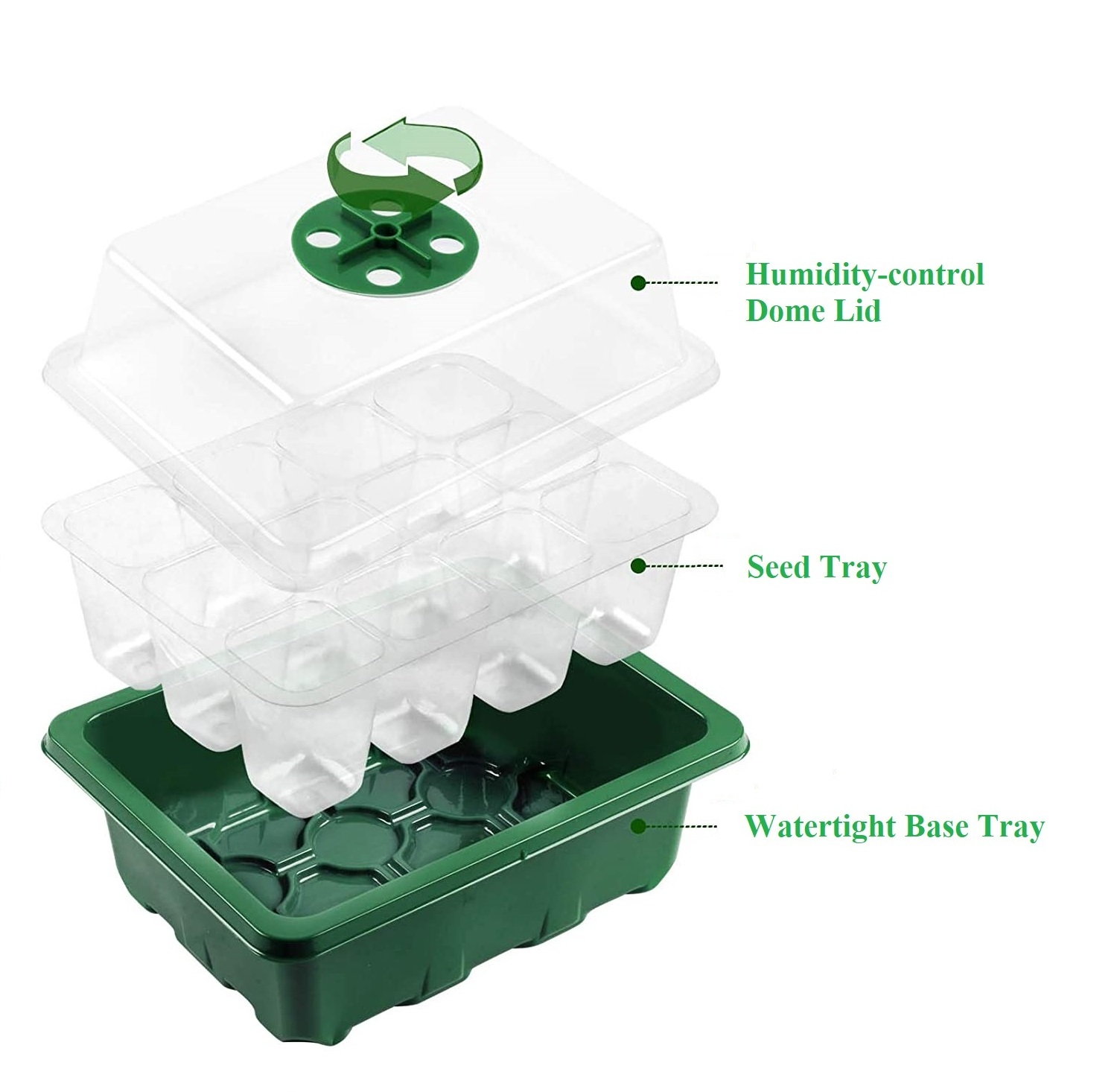 Wholesale Seed Starter Tray Kit Humidity Adjustable Plant Seedling Tray with Dome and Base with 12 Cells