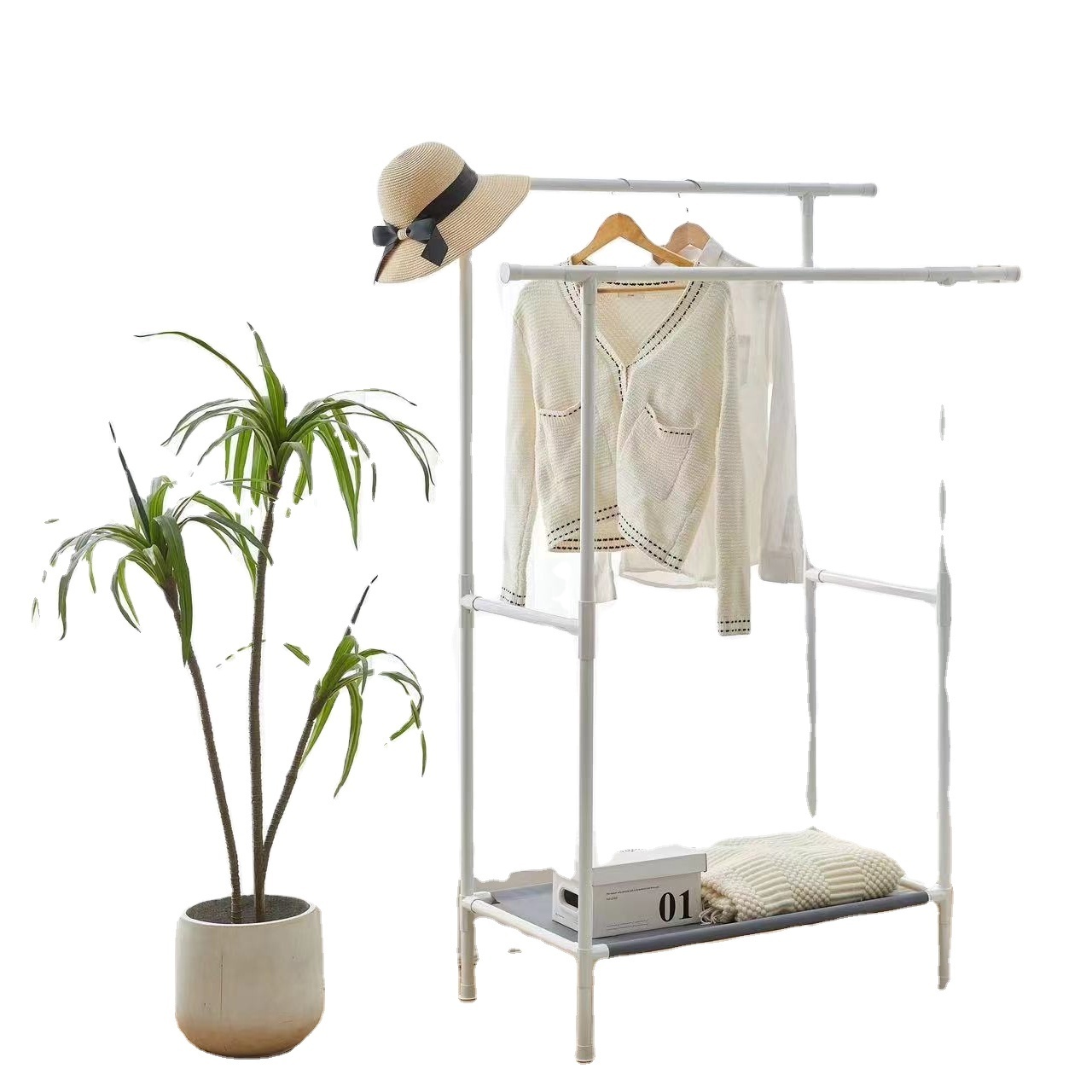 Modern simple high quality cloakroom large capacity double pole coat and hat rack shoe rack