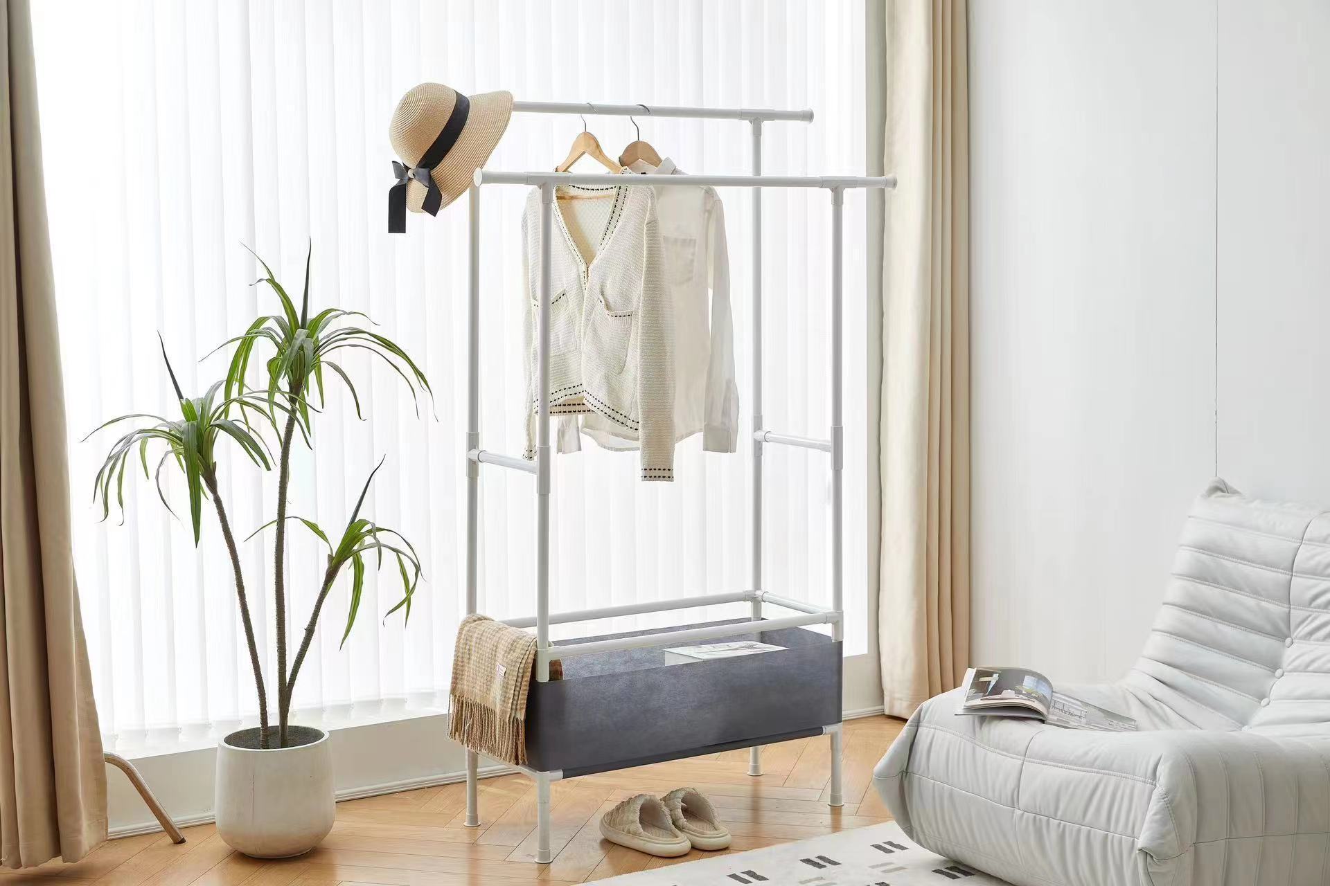 Modern simple high quality cloakroom large capacity double pole coat and hat rack shoe rack