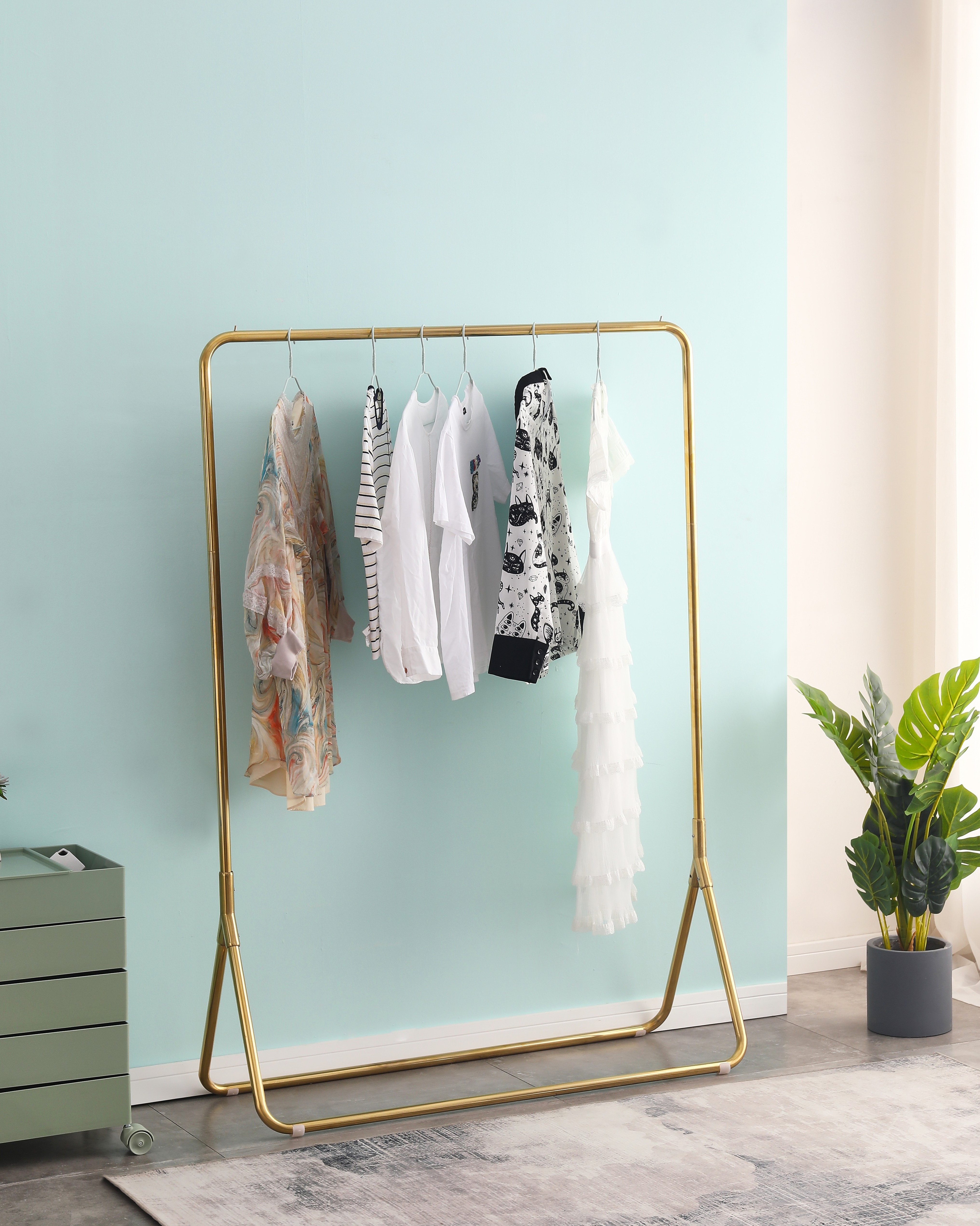 Portable Entryway Hall Bedroom Metal Gold  Clothes Drying Hanger simple floor standing  Hat and Coat rack