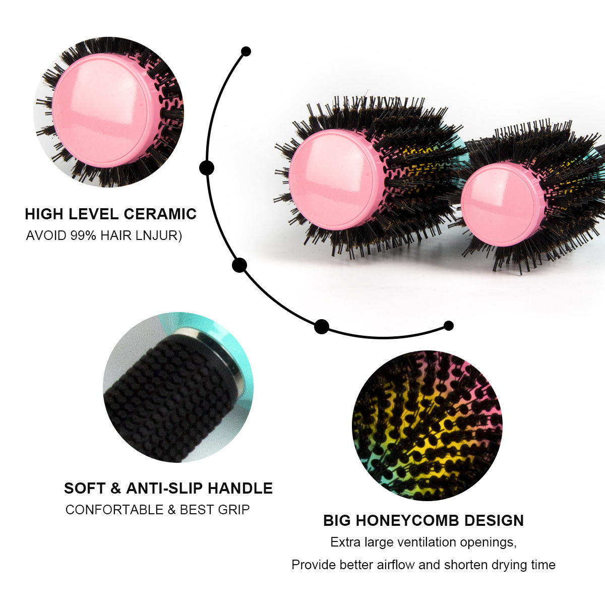 Hot selling Gradual Suit detangling ceramic round hair brush Wide Curved Vented Brush Wet Or Dry Hair Scalp Care Curling Comb