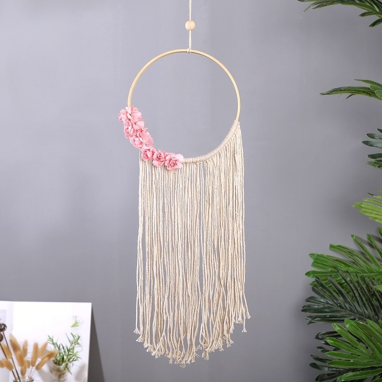 Macrame Woven Flower Wall Hanging Boho Chic Bohemian Home Geometric Art Decor For Home Living Room Decoration