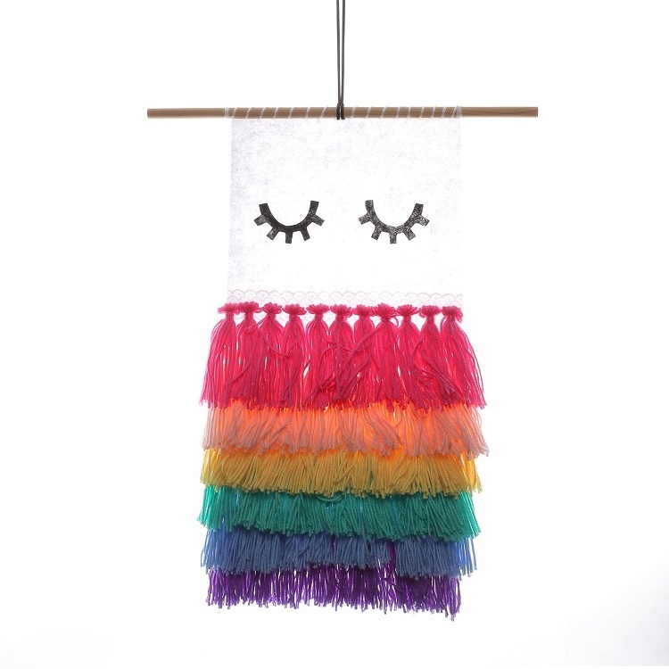 Cotton Knitted Kids Room Macrame Rainbow Wall Hanging Handmade Macrame Wall Hangings For Home Decor