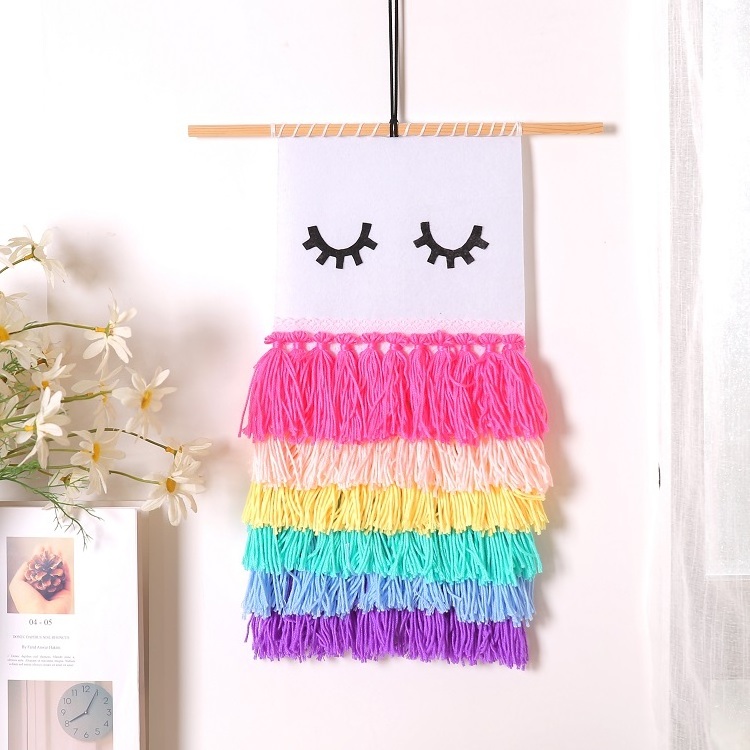 Cotton Knitted Kids Room Macrame Rainbow Wall Hanging Handmade Macrame Wall Hangings For Home Decor