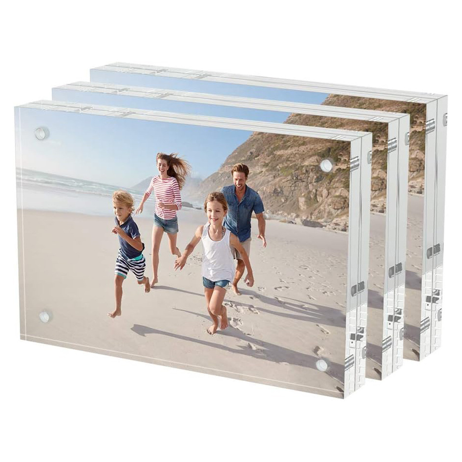 wholesale Customized Size Desktop Display Self Standing Frameless Clear Acrylic Magnetic Picture Photo Frame