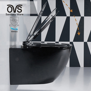 OVS cUPC North America Modern Black Ceramic Bathroom Wall Hang Wc Floating Toilet With Tank