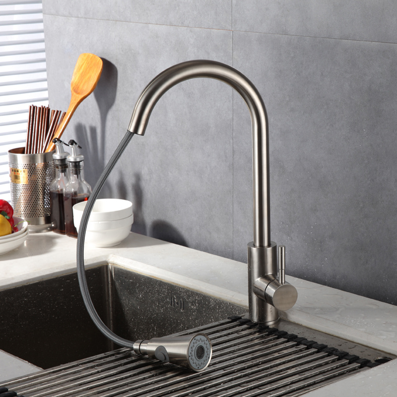 2 Faction Faucet Spray Head Hot And Cold Mixer Tap Brushed High Quality Solid Brass Pull Out Kitchen Faucets For Sink