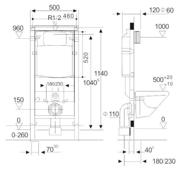 Ovs Bathroom Water Saving Dual Flush Wall Hung Toilet Flushing Wc Plastic Concealed Cistern Hidden Concealed Flush Water Tank