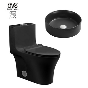 Ovs Cupc China Luxury Modern Ceramic Black Color Basins Water Closet Sanitary Ware One Piece Toilets Sink Bathroom Wc Toilet Set