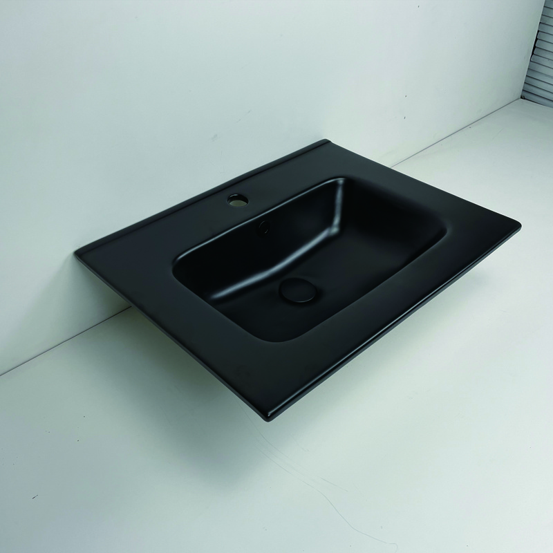 Chaozhou Luxury Modern White Black Ceramic Lavatory Wash Basin Rectangle Thin Edge Vanity Top Single Cabinet Bathroom Sink