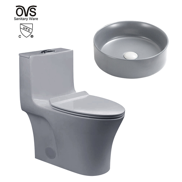 Ovs Cupc China Luxury Modern Ceramic Black Color Basins Water Closet Sanitary Ware One Piece Toilets Sink Bathroom Wc Toilet Set