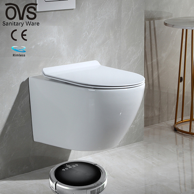 OVS Ce Cupc European Style Wall Mounted Concealed Tank One Piece Toilets Square Ceramic Wall Hung Toilet For Home Villa Bathroom