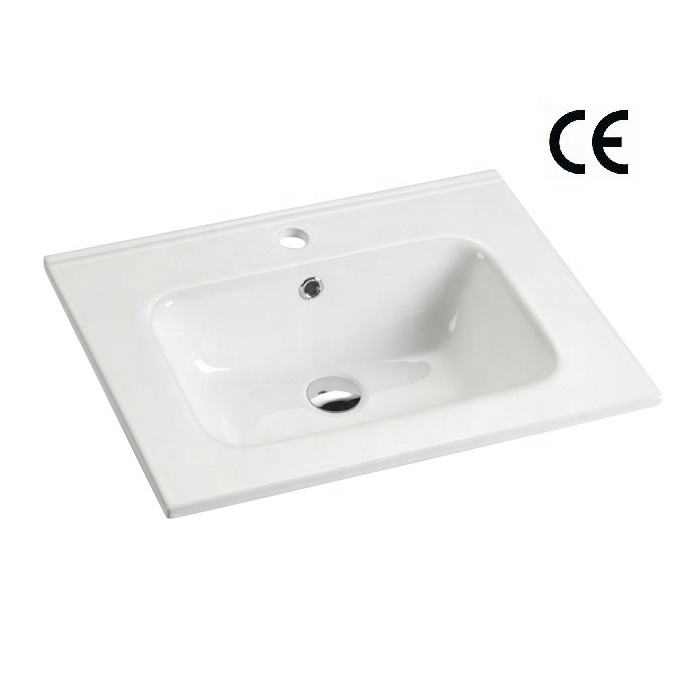 Chaozhou Luxury Modern White Black Ceramic Lavatory Wash Basin Rectangle Thin Edge Vanity Top Single Cabinet Bathroom Sink