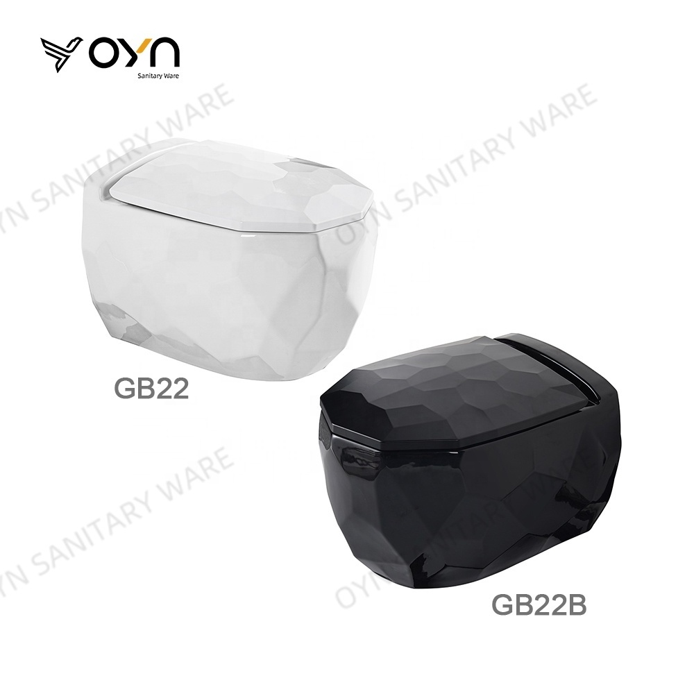 OYN sanitary ware new design rimless modern wall hung toilet diamond egg shaped toilet black wall mounted toilet