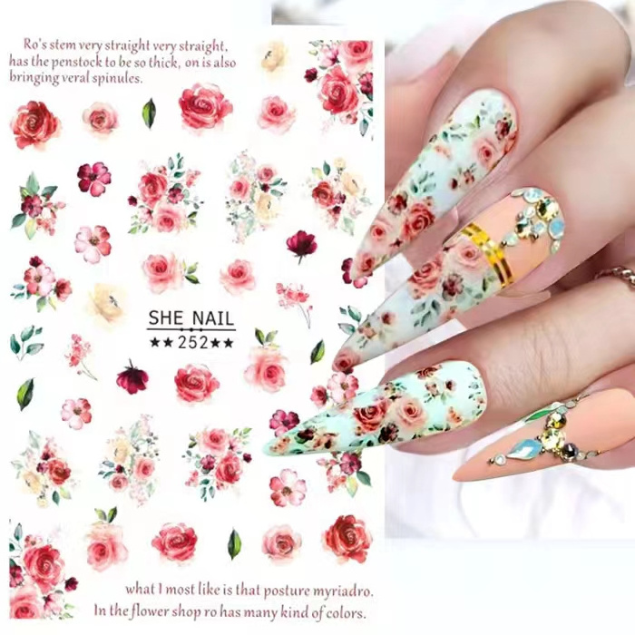 Retro Ancient Rose Flower Sticker Wraps Other Nail Supplies 3D Floral Blossoms Nail Art Tips  Korean Floral Nail Foil