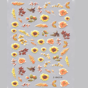 Wholesale 2022 5D Design Nail Art Stickers Autumn Leaf Sunflowers 5D Embossed Gel Polish Nail Stickers