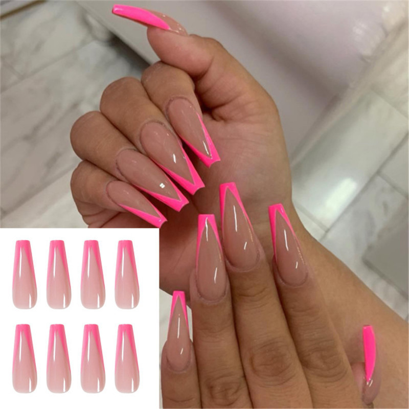 Wholesale Best price artificial nails customized false nails Coffin Gradient color press on nail  private abel boxs