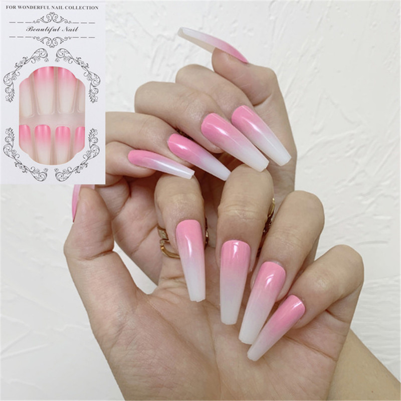 Wholesale Best price artificial nails customized false nails Coffin Gradient color press on nail  private abel boxs