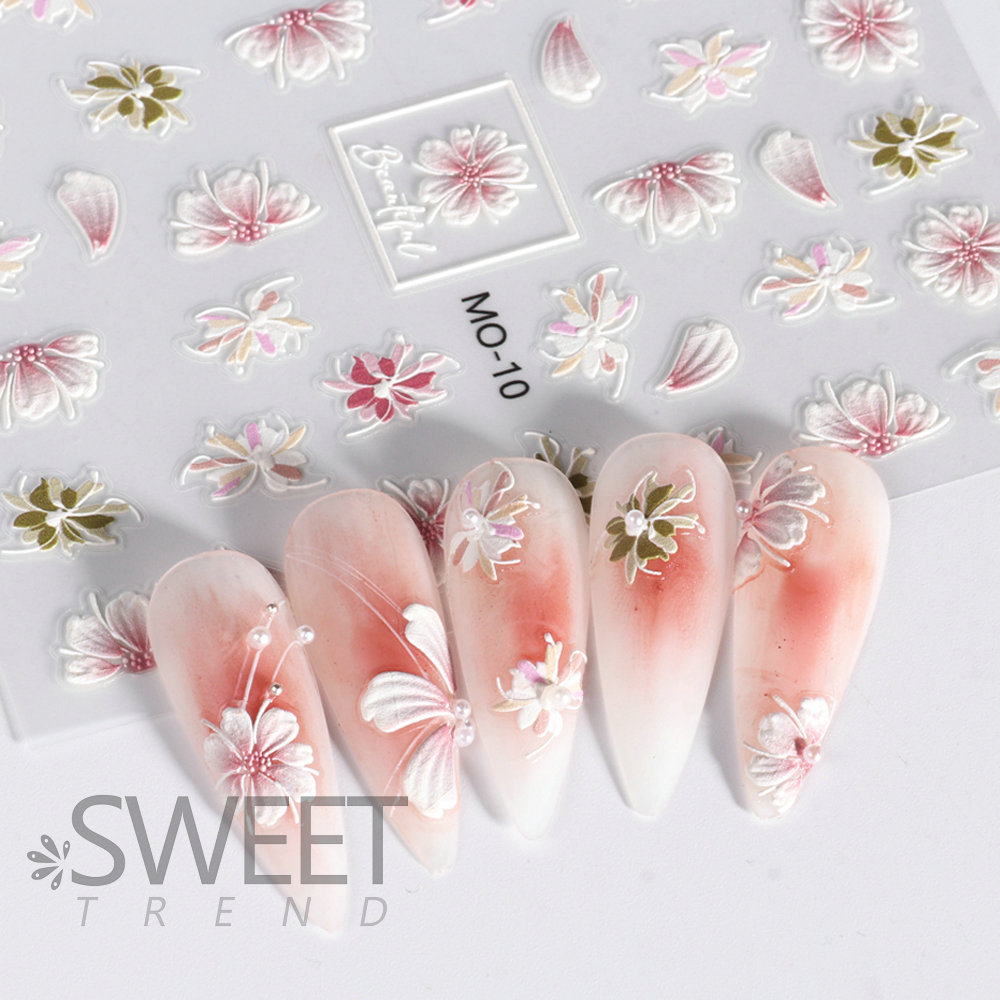 Factory sales 5D/3D Relief Embossed nail stickers Customization Golden Edges Leaves Adhesive Flowers Blossom Nail Decal