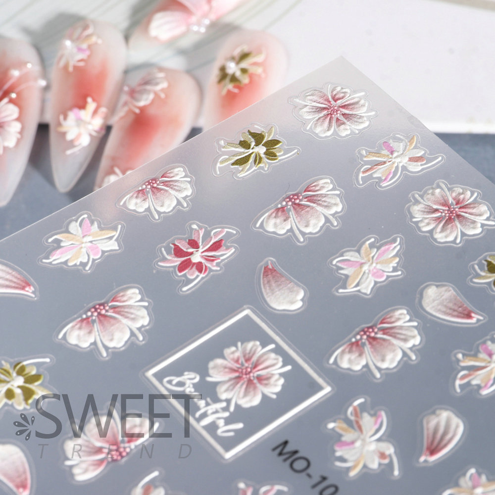 Factory sales 5D/3D Relief Embossed nail stickers Customization Golden Edges Leaves Adhesive Flowers Blossom Nail Decal