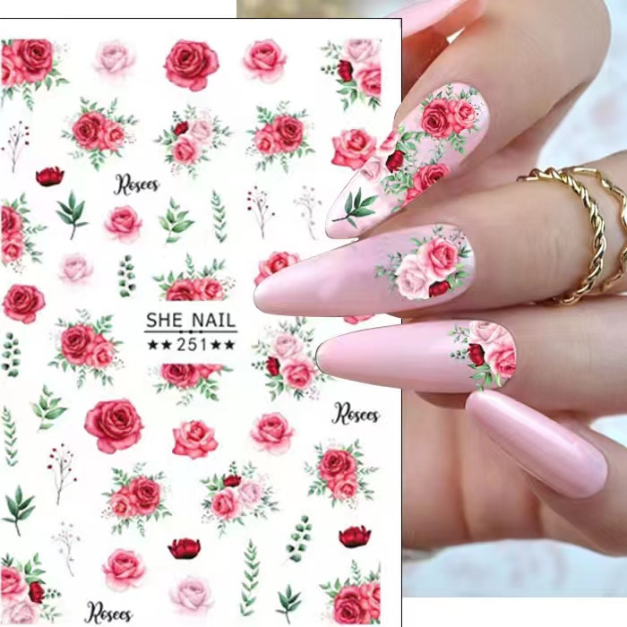 Retro Ancient Rose Flower Sticker Wraps Other Nail Supplies 3D Floral Blossoms Nail Art Tips  Korean Floral Nail Foil