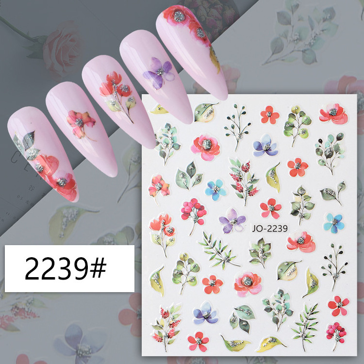 2023 New Desgin Supplies 3D adhesive nail stickers Flower Leaf grass imitation diamond Wraps Decal nail decoration