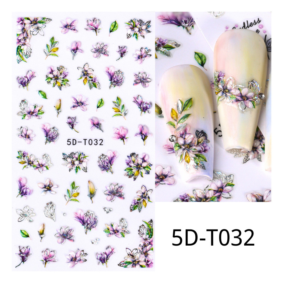 New Gilded Foil rose embossed 3D/5D nail stickers Private Label Customize press on Desgin Adhesive Nail Wraps Decal