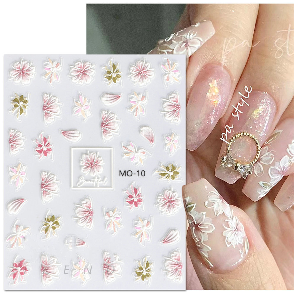 Factory sales 5D/3D Relief Embossed nail stickers Customization Golden Edges Leaves Adhesive Flowers Blossom Nail Decal