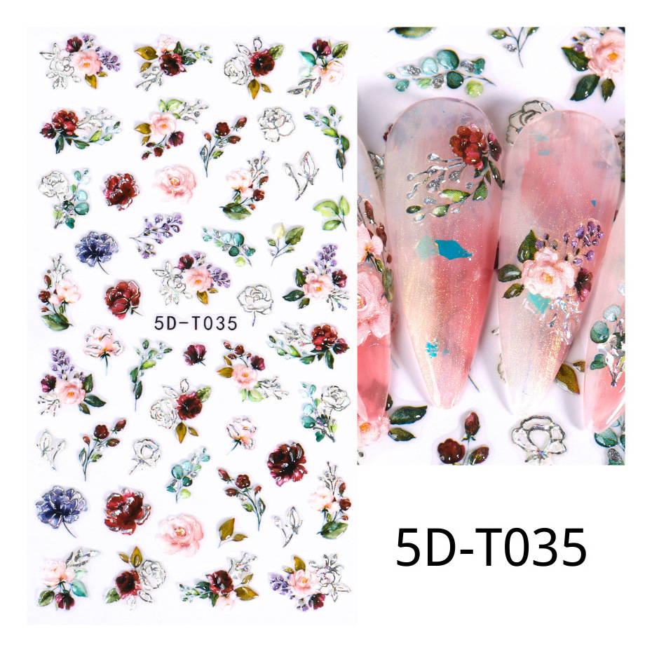 New Gilded Foil rose embossed 3D/5D nail stickers Private Label Customize press on Desgin Adhesive Nail Wraps Decal