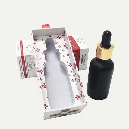 Custom luxury eco friendly packaging slide paper drawer box for essential perfume skincare oil cosmetics with dropper bottles